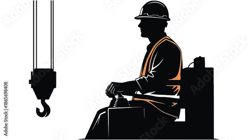 A crane operator sits in the cab of a crane, ready to lift.