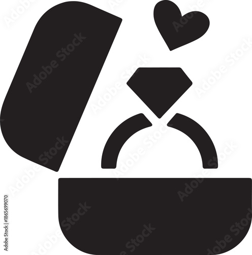 Engagement ring in a box vector icon. Diamond ring marriage proposal symbol