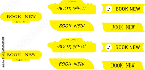 Yellow  and  black book now buttons with online tags and icons