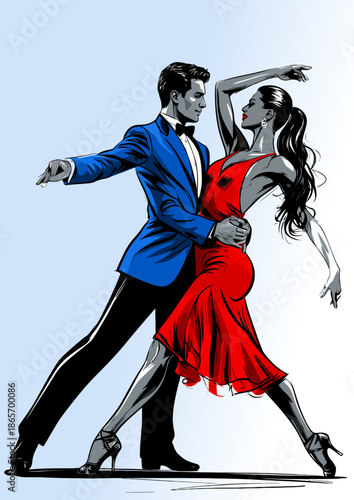 059-05-Dynamic illustration of a male and female dancer performing a passionate ballroom dance