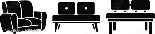 Set of chairs, seats vector illustration icons. 