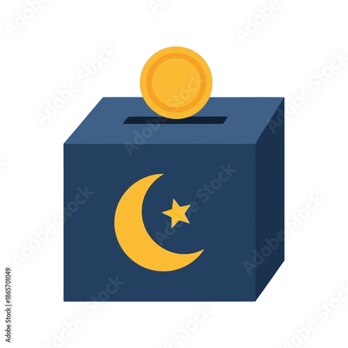 Ramadan charity donation box vector illustration with coin and crescent moon icon