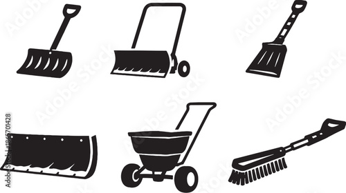 Winter Snow Removal Tools Icons Set eps
