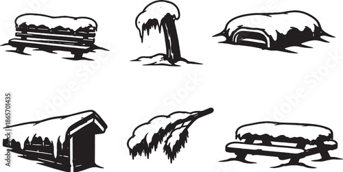 Winter Snow Load on Objects Silhouette Icons Set.eps