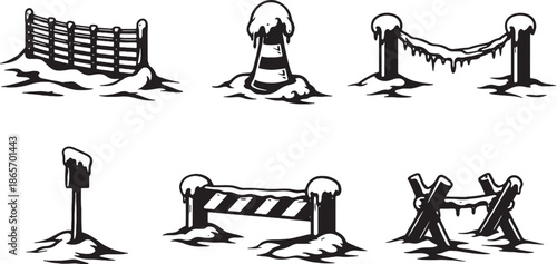 Winter Safety and Boundary Objects Silhouette Icons eps