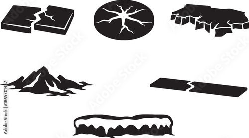 Winter Ice Damage and Fracture States Silhouette Icons Set eps
