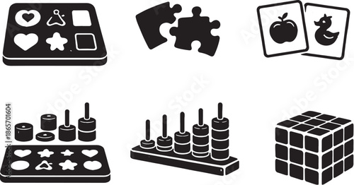 Preschool Book and Story Time Silhouette Icon Set eps