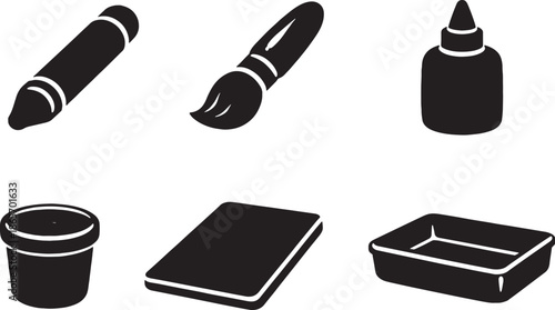 Preschool Art and Craft Supplies Silhouette Icon Set eps