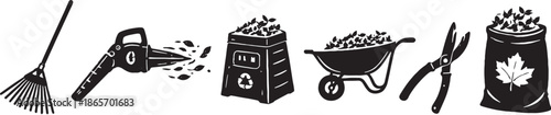 Autumn Rural Infrastructure Silhouette Icons eps