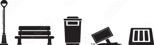 Autumn City Street Elements Silhouette Icons eps