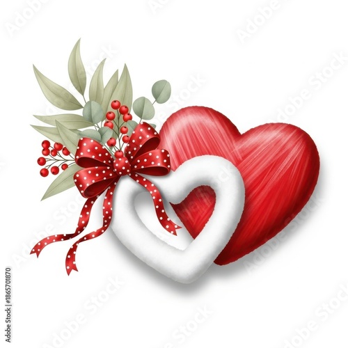Beautiful red heart with white heart and ribbon
