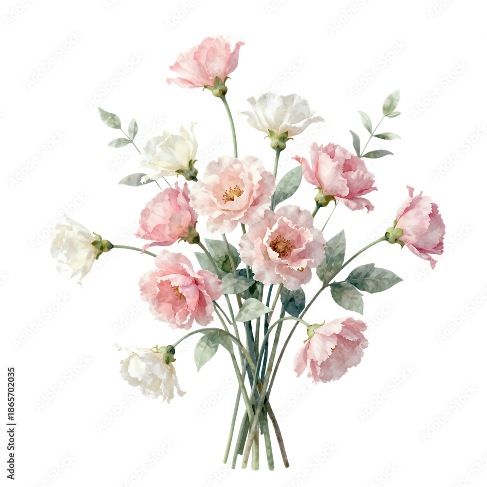 Fototapeta premium Watercolor bouquet of pink and white roses