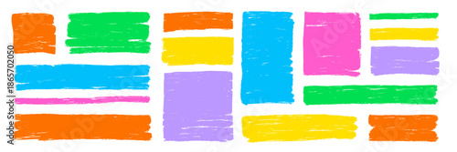 Rectangle, square box frames with colorful brush strokes set. Hand drawn crayon brush strokes square and rectangle doodle frame shapes. Rough grunge texture pastel background. Vector illustration