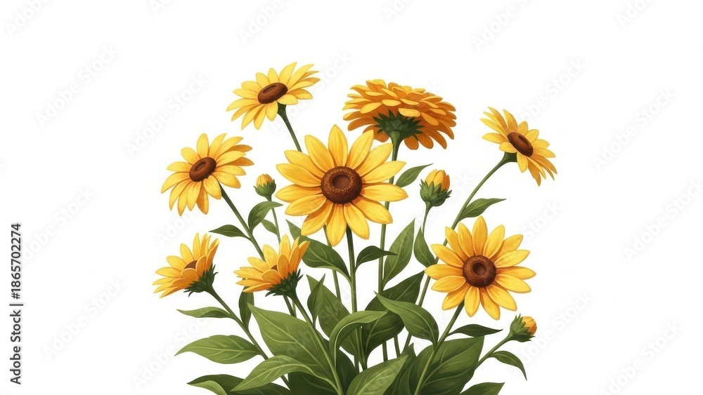 Fototapeta premium Close up Yellow garden flowers isolated on a white background