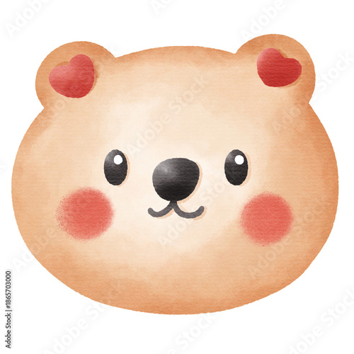 Cute Watercolor Teddy Bear Head Illustration. Adorable Baby Animal Character for Nursery Decor and Kids' Design.