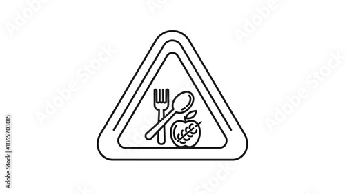Minimal food allergy warning symbol with fork spoon and wheat icon