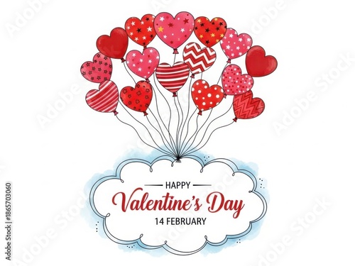 Happy valentine's day greeting card with heart balloons