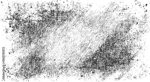 Black and white textured background with distressed fabric pattern and scattered dots grunge