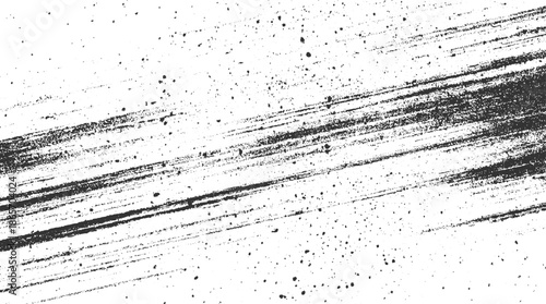 Black ink brush strokes and splatter on white background abstract coarse