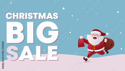 Christmas big sale promotion with santa claus and gift bags illustration
