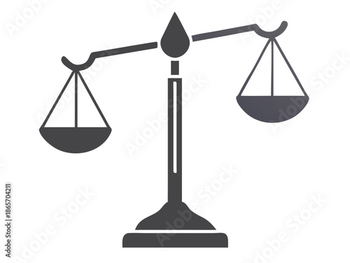 A grayscale icon depicting traditional scales of justice in a balanced state