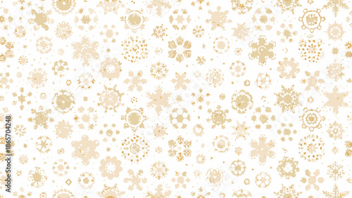 Delicate golden snowflakes and floral patterns create a seamless winter background