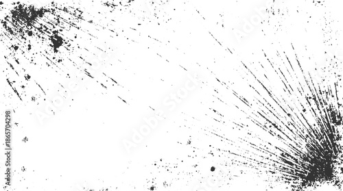 Black ink splatters and streaks on a white background grunge texture abstract