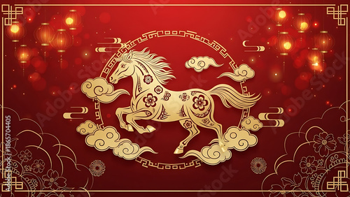Elegant Gold and Black Chinese Zodiac Horse Background