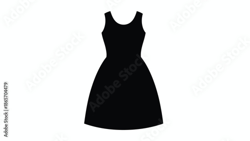 Elegant black dress illustration with sleeveless design and flared skirt for fashion and style concepts Silhouette vector on whit Background