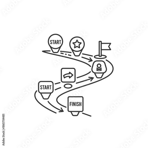 Exciting Pathway Journey with Waypoints and Ending Flag Illustration