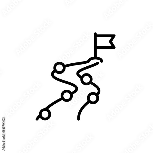 Line Drawing of a Mountain Climber Leading to a Flag at Summit