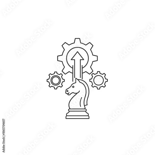 Innovative Chess Piece with Gear and Arrow Symbolizing Strategy and Progress
