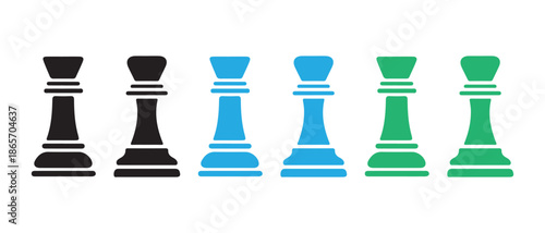 Chess Queens in Black, Blue, Green Colors Strategy, Competition, and Opposing Forces.