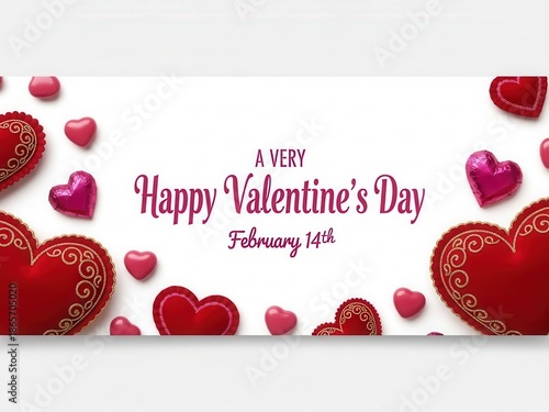 A very happy valentine's day greeting card with red hearts