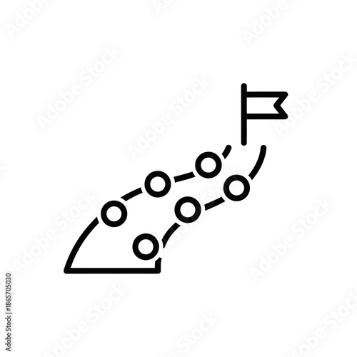 Minimalist Line Art Map Illustration with Flag and Dotted Path for Navigation or Travel Concepts