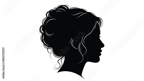 Elegant of a woman with curly hair in profile illustration for beauty and fashion themes with hair style Silhouette vector on whit Background