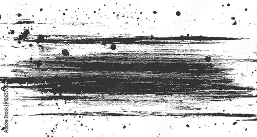 Black ink brush strokes and splatters on white background abstract brushstroke