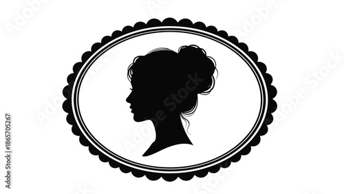 Elegant vintage of a woman's profile with intricate decorative oval frame for beauty fashion or historical design projects Silhouette vector on whit Background