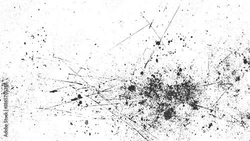 Black ink splatters and scratches on white background abstract texture 1