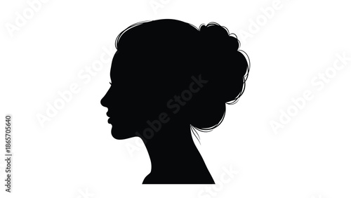 Elegant of a woman with an updo hairstyle in black and white illustration with beauty and fashion and profile Silhouette vector on whit Background