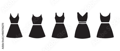 Black Dresses Silhouette Icons. on White Background.