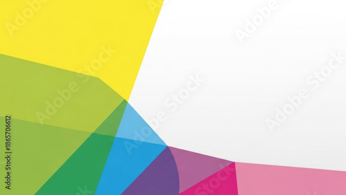 Abstract colorful geometric shapes overlapping modern design background with vibrant translucent layers and copy space