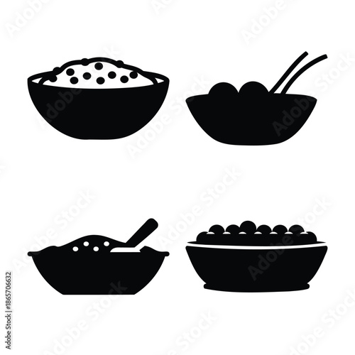 Food bowl icons set. various dishes in bowls. simple vector. Vector