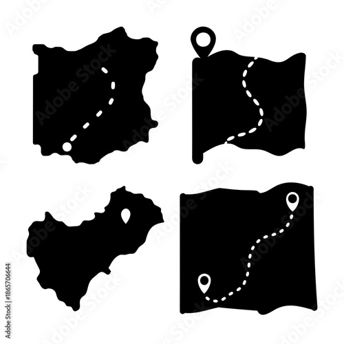 Map set with location pins and routes for navigation or travel Vector