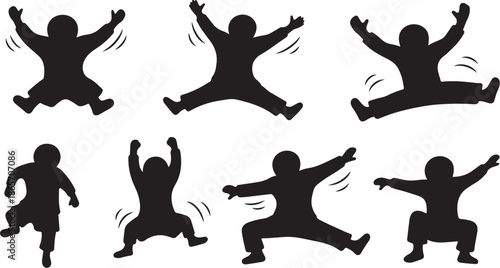 Silhouettes of people jumping and dancing in various poses