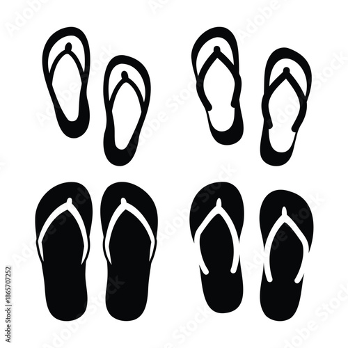 Flip-flops icon set. summer beach vacation footwear symbols Vector