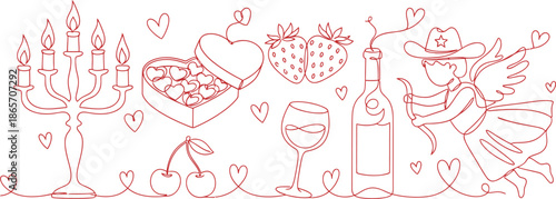 Valentine's Day Icons A Hand-Drawn Collection of Romantic Symbols and Sweet Treats