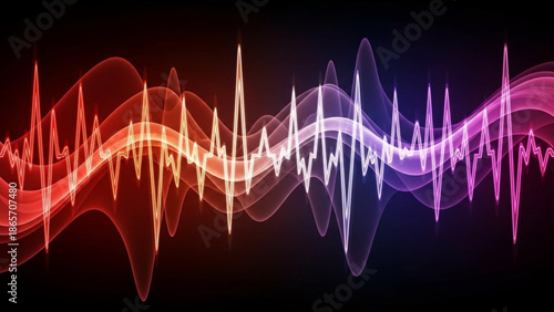 Abstract sound wave visualization colorful audio spectrum graphic with glowing lines representing music and technology on a dark background