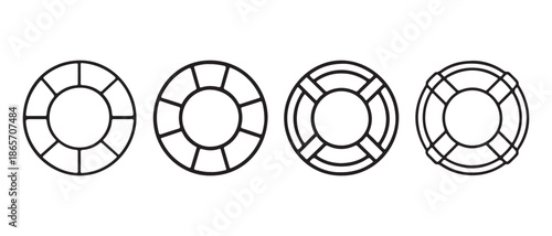 Life Buoy Ring Icons Set. Safety Equipment, Circular Design, Marine Rescue Symbols.