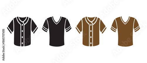 Baseball Jersey and T-Shirt Icons Collection Black and Brown Casual Sportswear Set.
